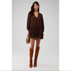 Cleobella Jaslynn Zadia Print Dark Brown Floral Mini Dress with organic cotton